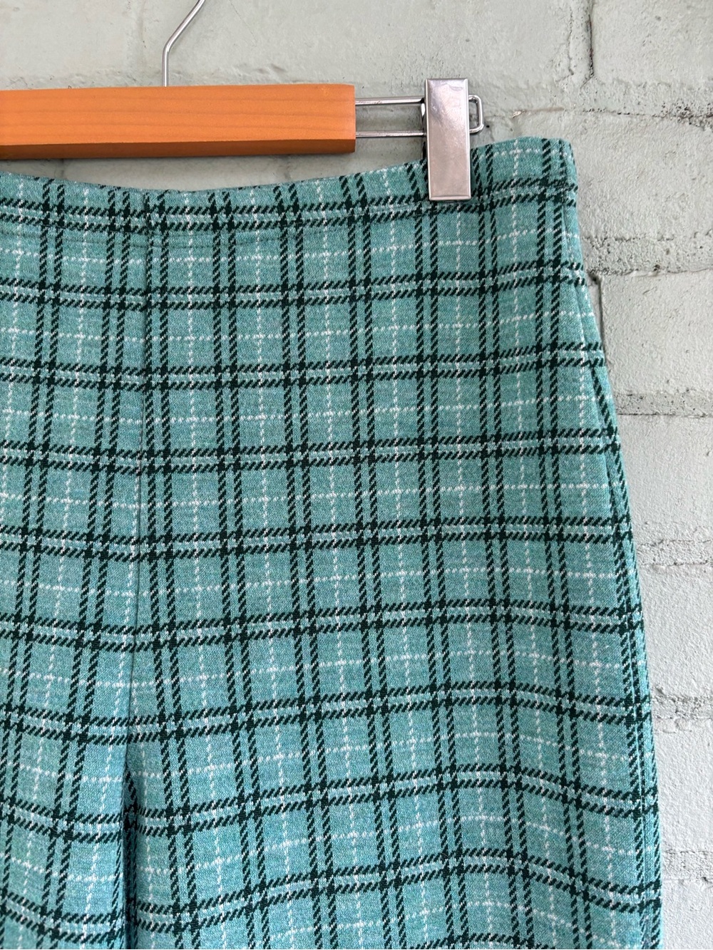 Vintage 1970s Green Plaid High-Waist Wide-Leg Pants - Picture 9 of 12